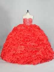 Ball Gowns Sleeveless Red Sweet 16 Quinceanera Dress Brush Train Lace Up