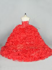 Ball Gowns Sleeveless Red Sweet 16 Quinceanera Dress Brush Train Lace Up