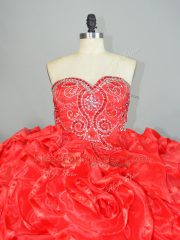 Ball Gowns Sleeveless Red Sweet 16 Quinceanera Dress Brush Train Lace Up