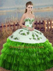 Gorgeous Sleeveless Lace Up Floor Length Embroidery and Ruffled Layers and Bowknot Sweet 16 Dress