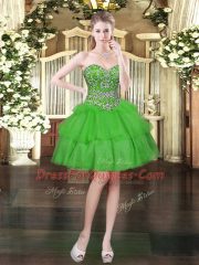 Chic Green Lace Up Sweetheart Beading and Ruffled Layers Organza Sleeveless