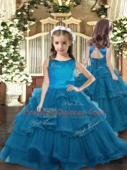 Teal Pageant Dress for Teens Party and Wedding Party with Ruffled Layers Scoop Sleeveless Lace Up
