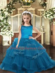 Teal Pageant Dress for Teens Party and Wedding Party with Ruffled Layers Scoop Sleeveless Lace Up