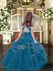 Teal Pageant Dress for Teens Party and Wedding Party with Ruffled Layers Scoop Sleeveless Lace Up