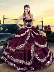 New Arrival Purple Ball Gowns Embroidery and Ruffled Layers Vestidos de Quinceanera Lace Up Satin Sleeveless