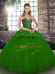 Beading and Appliques 15th Birthday Dress Green Lace Up Sleeveless Floor Length
