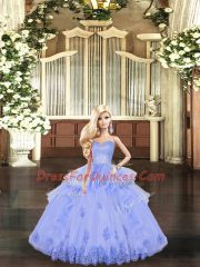 Custom Fit Lavender Quince Ball Gowns Military Ball and Sweet 16 and Quinceanera with Appliques and Ruffles Sweetheart Sleeveless Lace Up