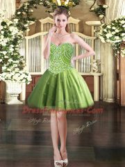 Olive Green Lace Up Prom Party Dress Beading Sleeveless Mini Length