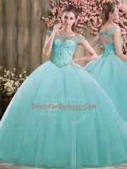 Romantic Blue Off The Shoulder Neckline Beading 15 Quinceanera Dress Sleeveless Lace Up