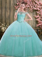 Romantic Blue Off The Shoulder Neckline Beading 15 Quinceanera Dress Sleeveless Lace Up