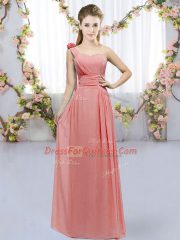 Colorful Watermelon Red Empire Hand Made Flower Court Dresses for Sweet 16 Lace Up Chiffon Sleeveless Floor Length