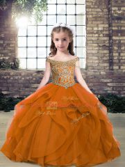 High End Orange Pageant Dresses Party and Wedding Party with Beading Off The Shoulder Sleeveless Lace Up