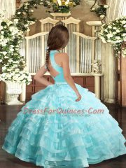 Elegant Lavender Halter Top Neckline Beading and Ruffled Layers Little Girls Pageant Dress Wholesale Sleeveless Backless