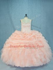 Sweet Peach Ball Gowns Straps Sleeveless Organza Lace Up Beading Quinceanera Gown