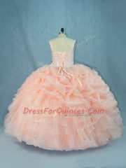 Sweet Peach Ball Gowns Straps Sleeveless Organza Lace Up Beading Quinceanera Gown
