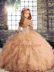Cheap Blue Lace Up High-neck Beading and Ruffles Little Girls Pageant Dress Wholesale Tulle Sleeveless
