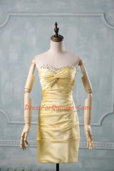 Beading and Ruching Dress for Prom Yellow Side Zipper Sleeveless Mini Length
