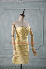 Beading and Ruching Dress for Prom Yellow Side Zipper Sleeveless Mini Length