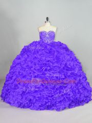 Vintage Sweetheart Sleeveless Quinceanera Gown Court Train Beading Purple Fabric With Rolling Flowers