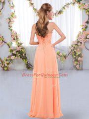 Cheap Pink Sleeveless Floor Length Ruching Lace Up Quinceanera Dama Dress