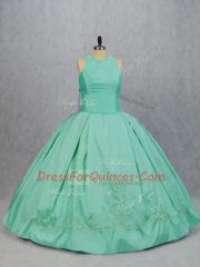 Fancy Apple Green Sleeveless Floor Length Embroidery Zipper 15th Birthday Dress