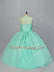 Fancy Apple Green Sleeveless Floor Length Embroidery Zipper 15th Birthday Dress