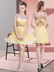 Beading and Ruching Homecoming Dress Yellow Backless Sleeveless Mini Length