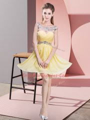 Beading and Ruching Homecoming Dress Yellow Backless Sleeveless Mini Length