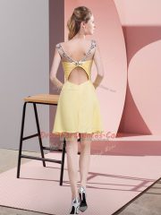 Beading and Ruching Homecoming Dress Yellow Backless Sleeveless Mini Length