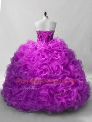 Delicate Purple Sleeveless Sequins Floor Length Quinceanera Dresses