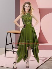 Best Asymmetrical Olive Green Chiffon Sleeveless Beading and Sequins