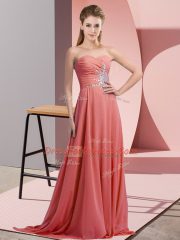Watermelon Red Sleeveless Chiffon Lace Up Prom Evening Gown for Prom