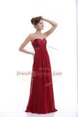 Floor Length Lace Up Prom Party Dress Wine Red for Prom and Party and Military Ball with Beading