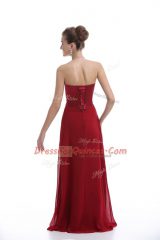 Floor Length Lace Up Prom Party Dress Wine Red for Prom and Party and Military Ball with Beading