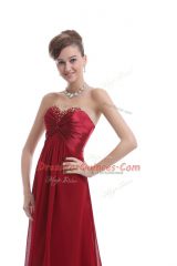 Floor Length Lace Up Prom Party Dress Wine Red for Prom and Party and Military Ball with Beading