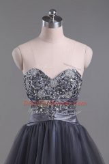 Spectacular Grey Sweetheart Neckline Beading Dress for Prom Sleeveless Zipper