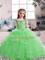 Inexpensive Ball Gowns Tulle Scoop Sleeveless Beading Floor Length Lace Up Little Girls Pageant Gowns