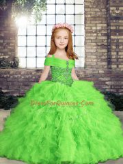 Admirable Straps Lace Up Beading and Ruffles Girls Pageant Dresses Sleeveless