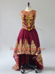 Sumptuous Burgundy Lace Up Scoop Beading and Appliques Dress for Prom Tulle Sleeveless