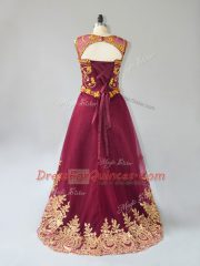 Sumptuous Burgundy Lace Up Scoop Beading and Appliques Dress for Prom Tulle Sleeveless