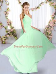 Apple Green One Shoulder Neckline Ruching Quinceanera Court of Honor Dress Sleeveless Lace Up