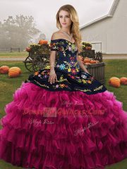 Chic Organza Sleeveless Floor Length 15 Quinceanera Dress and Embroidery and Ruffled Layers