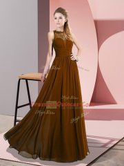 Sleeveless Floor Length Lace Zipper Prom Party Dress with Brown