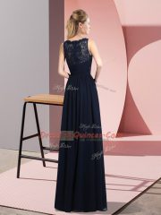 Sleeveless Floor Length Lace Zipper Prom Party Dress with Brown