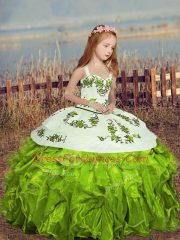Latest Yellow Green Straps Neckline Embroidery and Ruffles Little Girl Pageant Gowns Sleeveless Lace Up