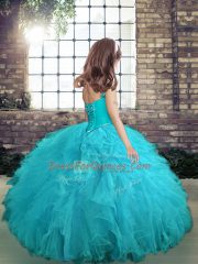 Tulle Long Sleeves Floor Length Pageant Gowns and Beading and Ruffles