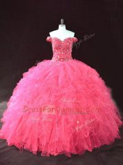 Amazing Sleeveless Lace Up Floor Length Beading and Ruffles Quinceanera Gown