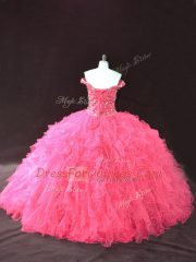 Amazing Sleeveless Lace Up Floor Length Beading and Ruffles Quinceanera Gown
