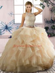 On Sale Scoop Sleeveless Ball Gown Prom Dress Floor Length Ruffles Champagne Tulle