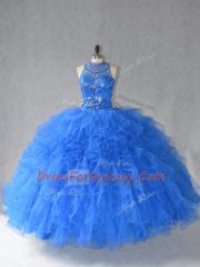 Fashionable Royal Blue Sleeveless Beading and Ruffles Floor Length Quinceanera Gown